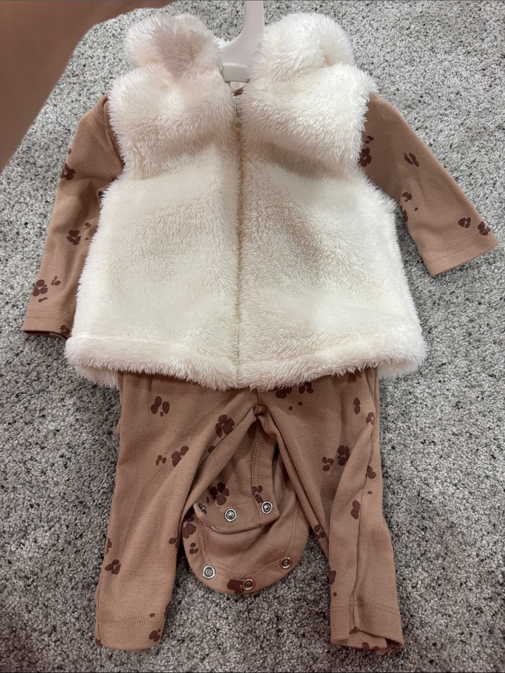 Carter's Cream Faux Fur Vest with Brown Paw-Print Matching Set